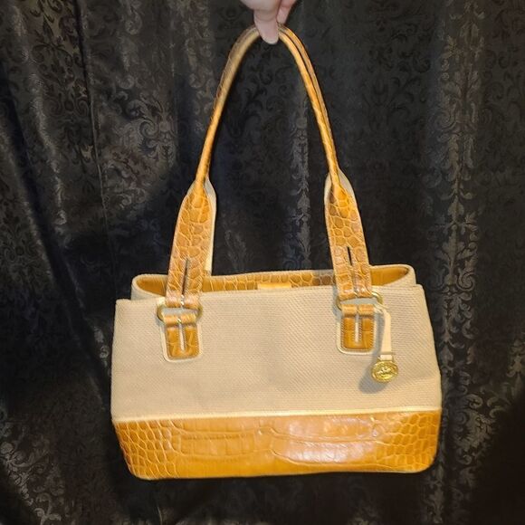 Brahmin | Canvas & Crocodile Shoulder Bag - Picture 1 of 10